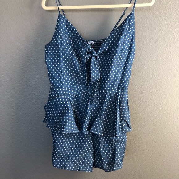 Lucca Couture Denim Chambray Star Romper Peplum M - Picture 5 of 11